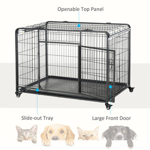Cage pliable ultra-résistante avec double porte, roulettes verrouillables et plateau