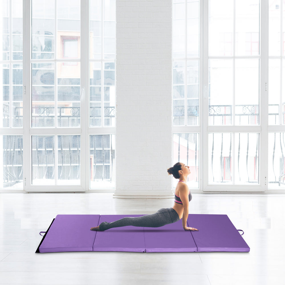 Tapis de gymnastique pliable de 1,22 m x 2,42 m x 5 cm avec poignées de transport, violet