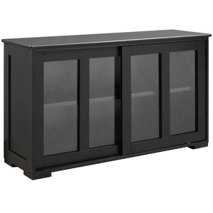 Modern kitchen sideboard with sliding glass door, black