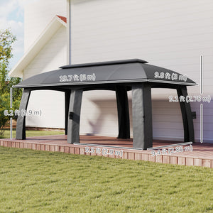 10' x 20' Patio Gazebo, Outdoor Gazebo Canopy Shelter with Netting, Vented Roof for Garden Dark Grey
