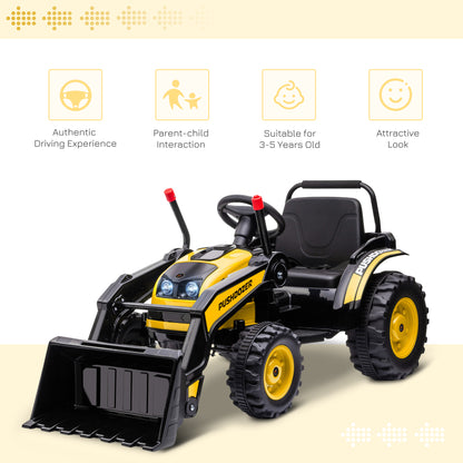 6V Battery Powered Kids Tractor, Ride-On Excavator, Music, Front Headlight, Reverse, Yellow