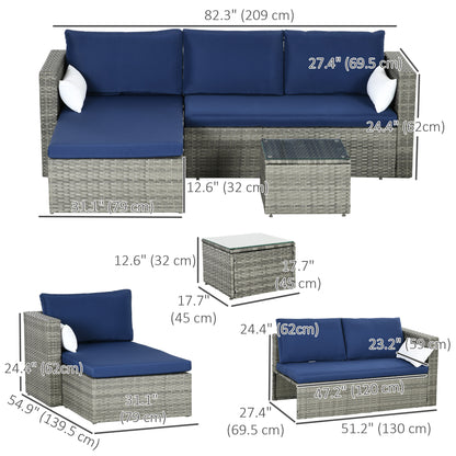 Outsunny 3 Piece Modern Rattan Sofa Set, Wicker Garden Furniture with Coffee Table, Cushions and Pillows