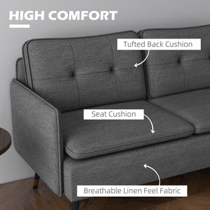 Canapé causeuse moderne en tissu avec dossier capitonné et pieds en acier, gris foncé