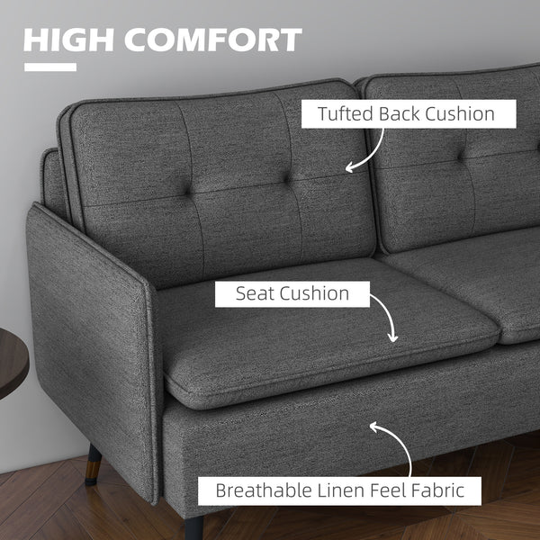 Canapé causeuse moderne en tissu avec dossier capitonné et pieds en acier, gris foncé
