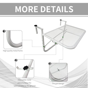 Table de balcon réglable en métal, pour balcon extérieur, blanche