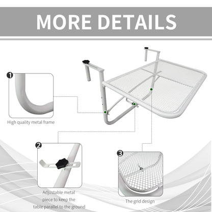 Table de balcon réglable en métal, pour balcon extérieur, blanche