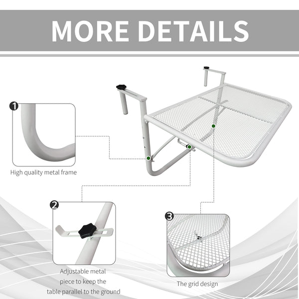Table de balcon réglable en métal, pour balcon extérieur, blanche