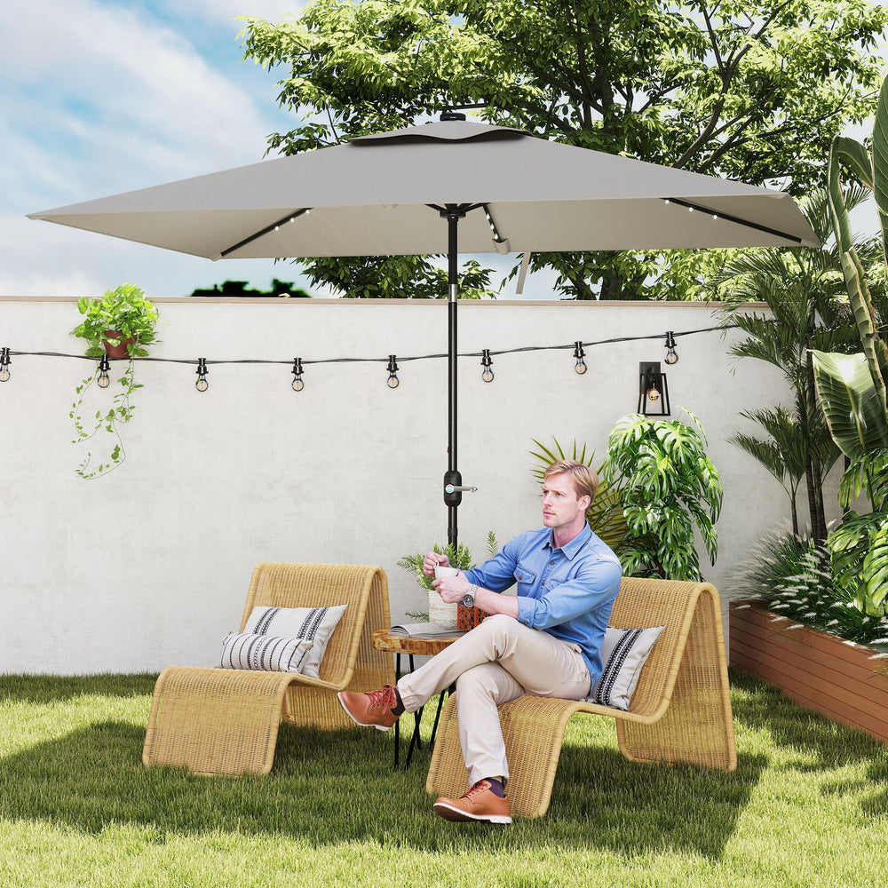 Parasol de 9,7 pieds avec 22 lumières solaires LED et fonction inclinable, gris clair
