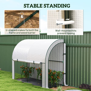 Lean-to greenhouse with zippered doors and windows, white