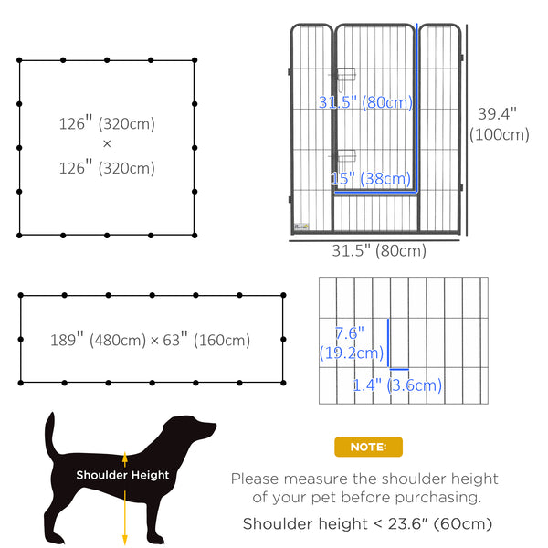 Heavy Duty 16-Panel Dog Park, Grey
