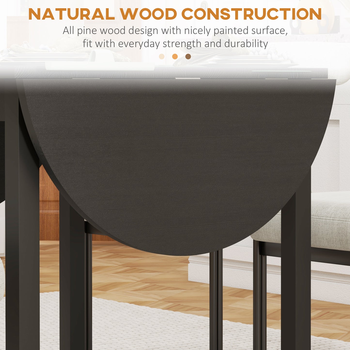Table de cuisine pliante en bois massif pour petits espaces, table à manger pliante, noire