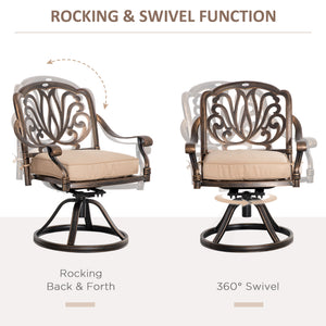Ensemble de 2 chaises pivotantes avec coussins, structure en aluminium, couleur bronze.