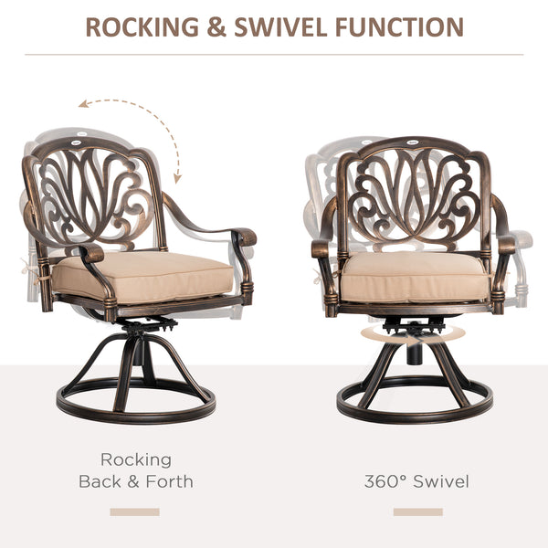 Ensemble de 2 chaises pivotantes avec coussins, structure en aluminium, couleur bronze.