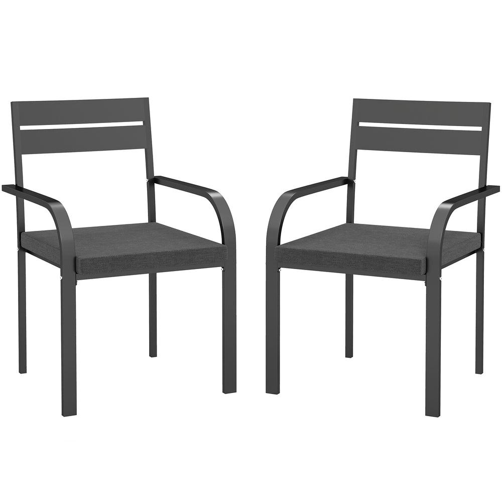 Chaises de salle à manger d'extérieur 2 pièces, structure en aluminium, coussin moelleux, gris