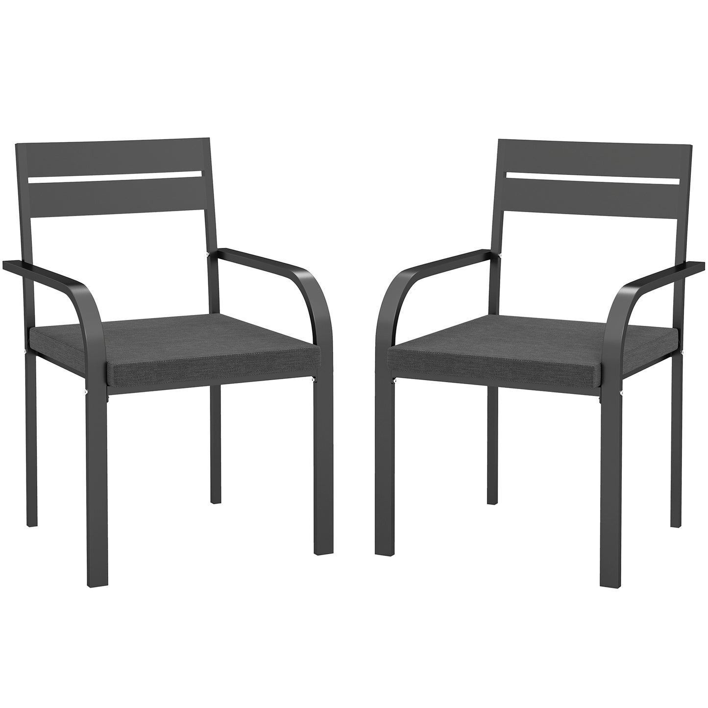 Chaises de salle à manger d'extérieur 2 pièces, structure en aluminium, coussin moelleux, gris