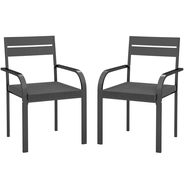 Chaises de salle à manger d'extérieur 2 pièces, structure en aluminium, coussin moelleux, gris
