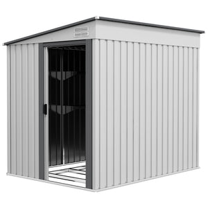 Abri de jardin adossé en métal avec fondation, porte coulissante et 2 aérations, blanc
