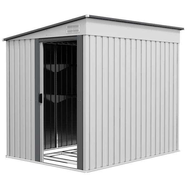 Abri de jardin adossé en métal avec fondation, porte coulissante et 2 aérations, blanc