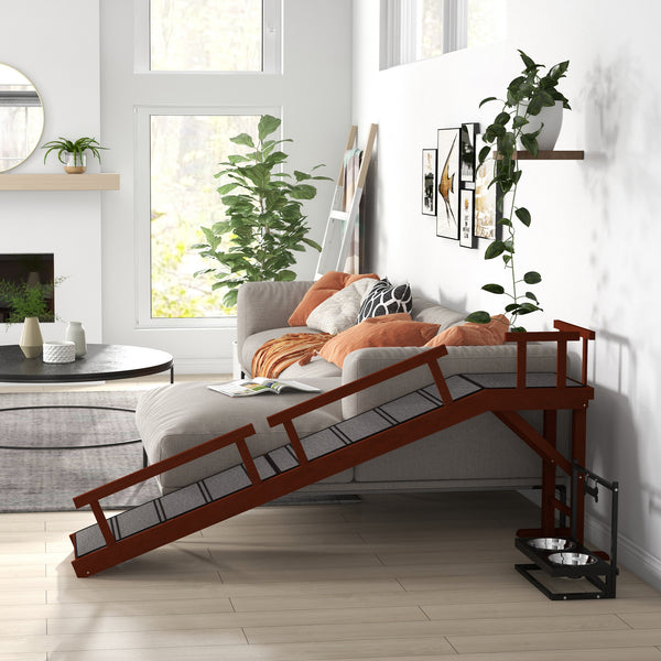 Wooden access ramp with non-slip mat and removable safety barriers