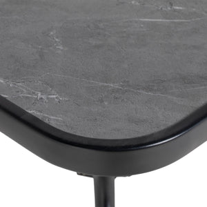 Table d'extérieur carrée avec plateau en faux marbre et trou pour parasol, gris foncé