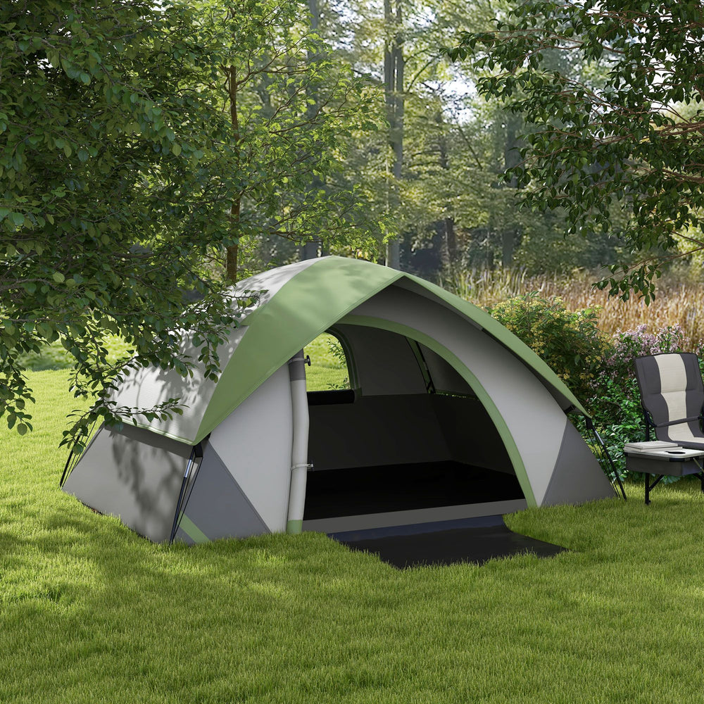 Tente de camping imperméable avec tapis de sol intégré et sac de transport, grise et verte