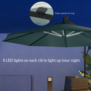 Parasol déporté suspendu de 10 pieds avec éclairage LED solaire, vert