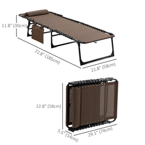 Chaise longue pliante avec dossier réglable et coussin amovible, marron