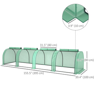Miniature tunnel greenhouse with polyethylene cover, green