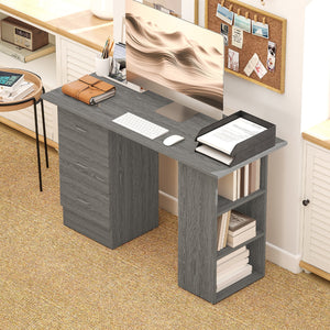 Bureau 47 pouces, étagères de rangement à 3 niveaux avec tiroirs, table d'écriture, gris