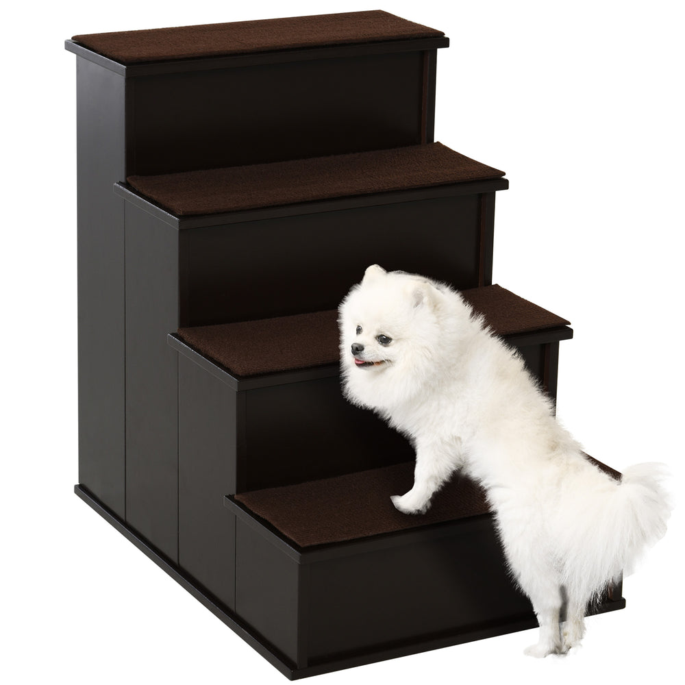 4-step wooden staircase, dark coffee color