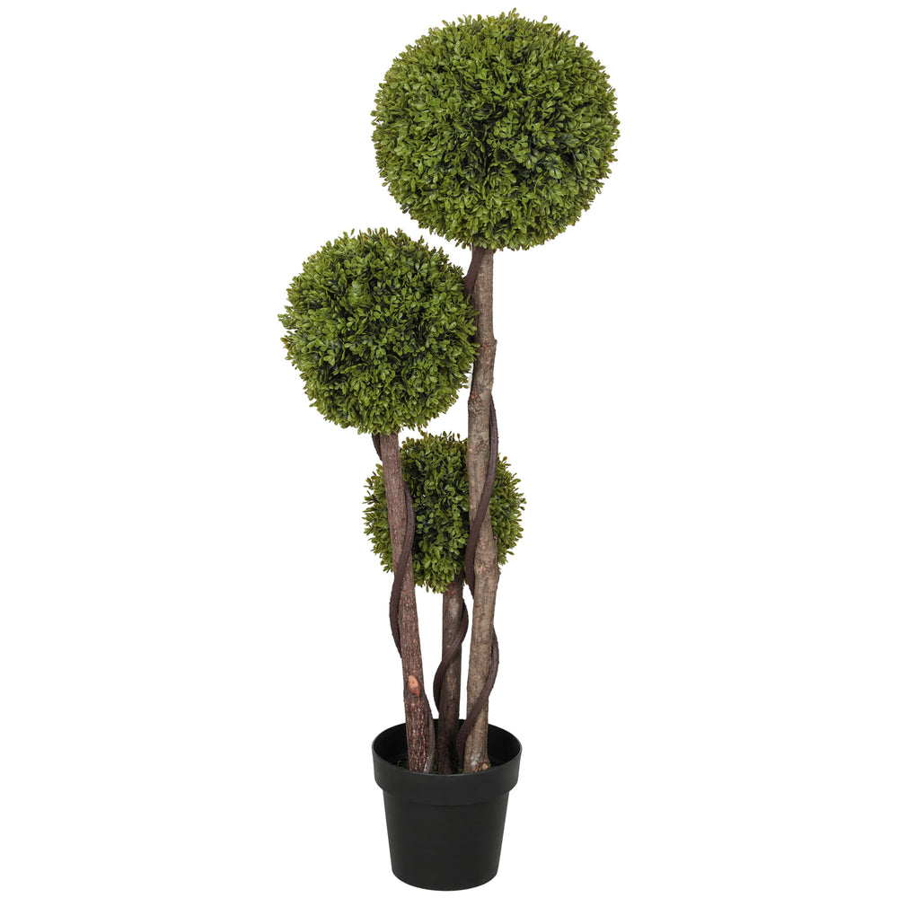 Plante artificielle en pot de 120 cm, arbre à trois boules pour intérieur et extérieur, vert