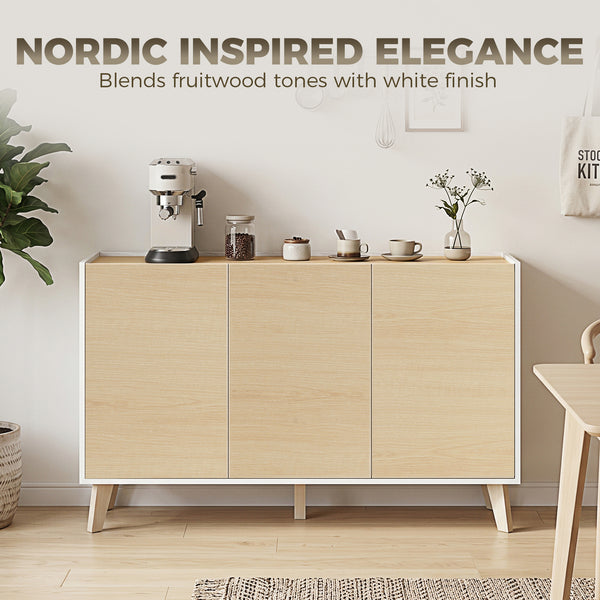 Buffet de rangement moderne avec 6 compartiments, portes à fermeture douce, aspect bois naturel