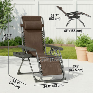 Ensemble de 2 chaises longues d'extérieur Zero Gravity, pliantes et inclinables, avec porte-gobelet et appui-tête, marron