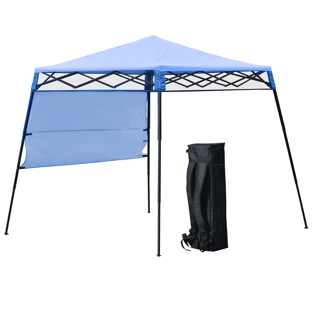 Toit de jardin pliable 7 x 7 avec sac à dos et pieds réglables, bleu et noir