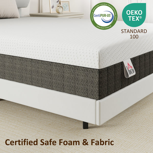 Matelas double 10 po à 3 couches en mousse mémoire rafraîchissante, mi-ferme – Blanc et gris foncé