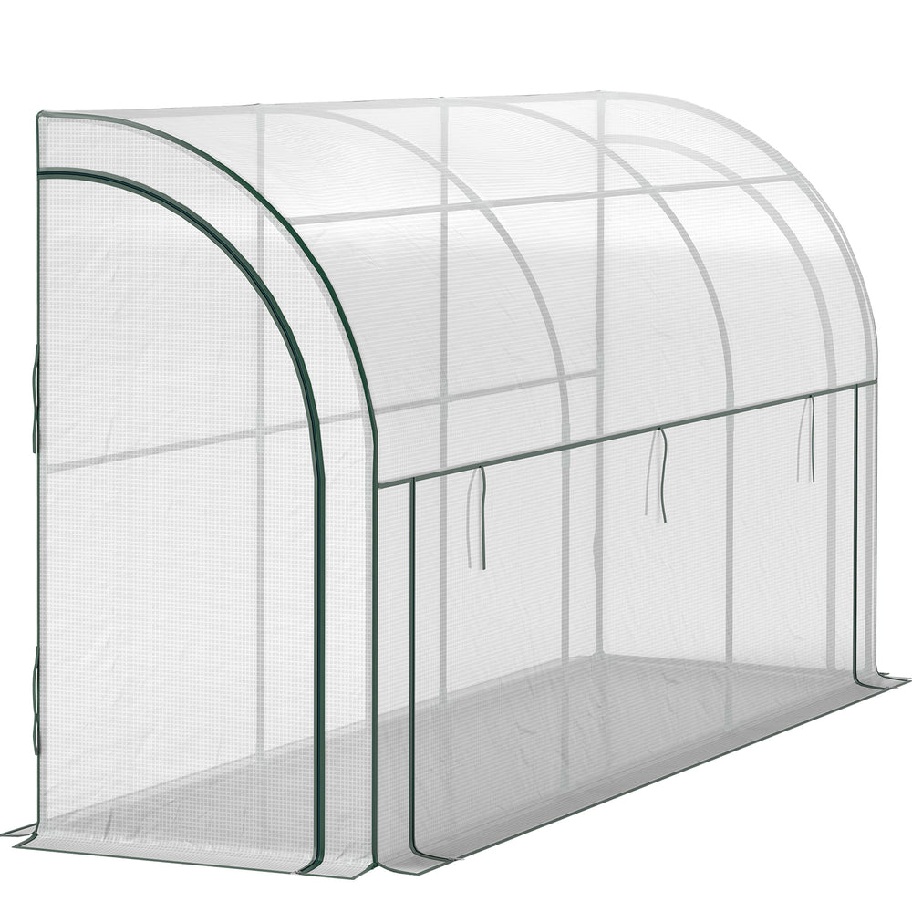 Lean-to greenhouse with doors and a zippered window