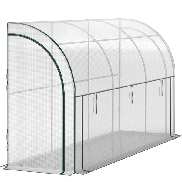 Lean-to greenhouse with doors and a zippered window