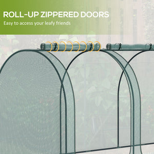 Protective plant cage with 3 zippered doors and 4 ground stakes
