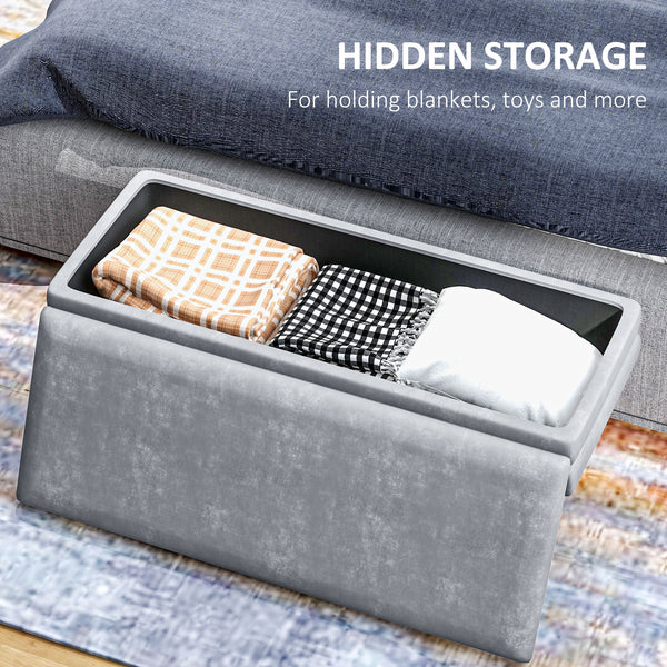 Pouf de rangement en velours avec pieds en acier, gris