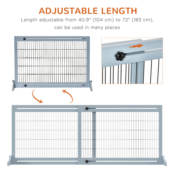 Barrière pour animaux de compagnie en bois autoportante, gris-bleu