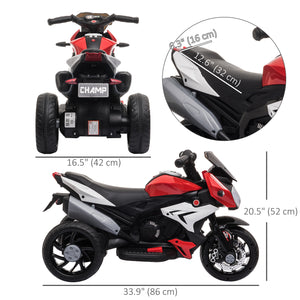 Moto électrique 6 V avec 3 roues, musique, klaxon, lumières, rouge