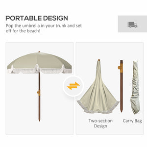 Parasol de plage de 6,2 pieds, beige foncé