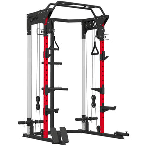 Cage de musculation avec système de poulies réglables, barre de traction, station de dips, barre de traction Landmine