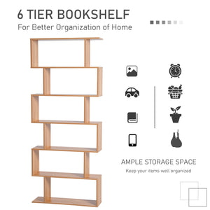 Bibliothèque géométrique en bois à 6 niveaux en forme de S, érable