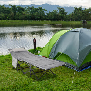 Lit de camp pliant avec matelas et oreiller, gris clair