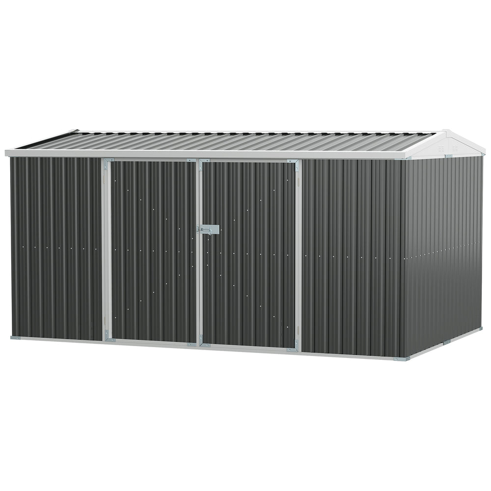 Abri de jardin en acier galvanisé 14 pi x 8 pi, avec portes verrouillables et aérations, gris