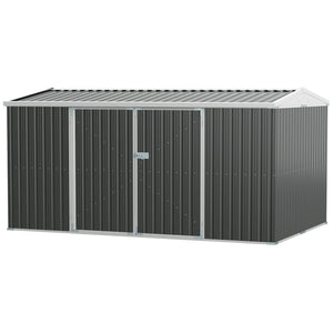 Abri de jardin en acier galvanisé 14 pi x 8 pi, avec portes verrouillables et aérations, gris