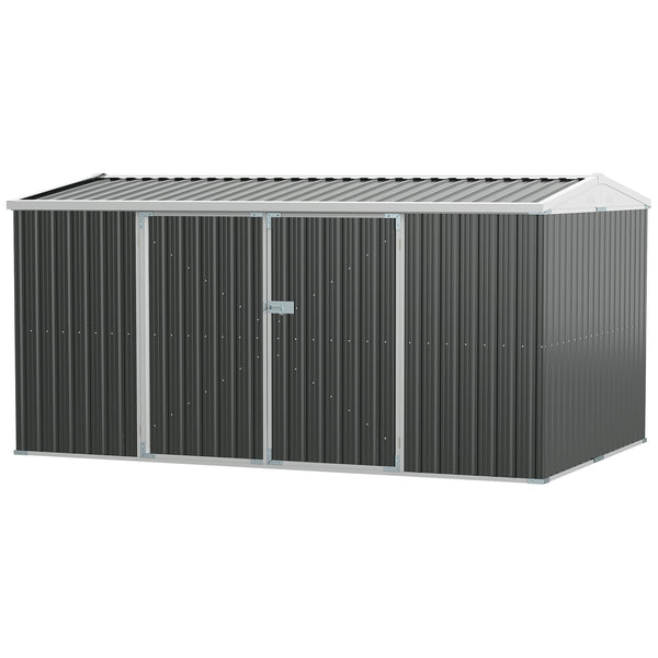 Abri de jardin en acier galvanisé 14 pi x 8 pi, avec portes verrouillables et aérations, gris