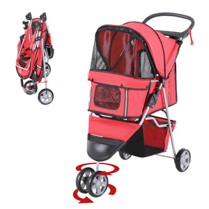 Poussette pliable PawHut à 3 roues avec panier de rangement, rouge