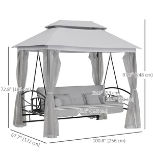 Lit de repos d'extérieur 3 places, baldaquin 3 en 1, balançoire, hamac de jardin avec moustiquaire et pare-soleil, gris